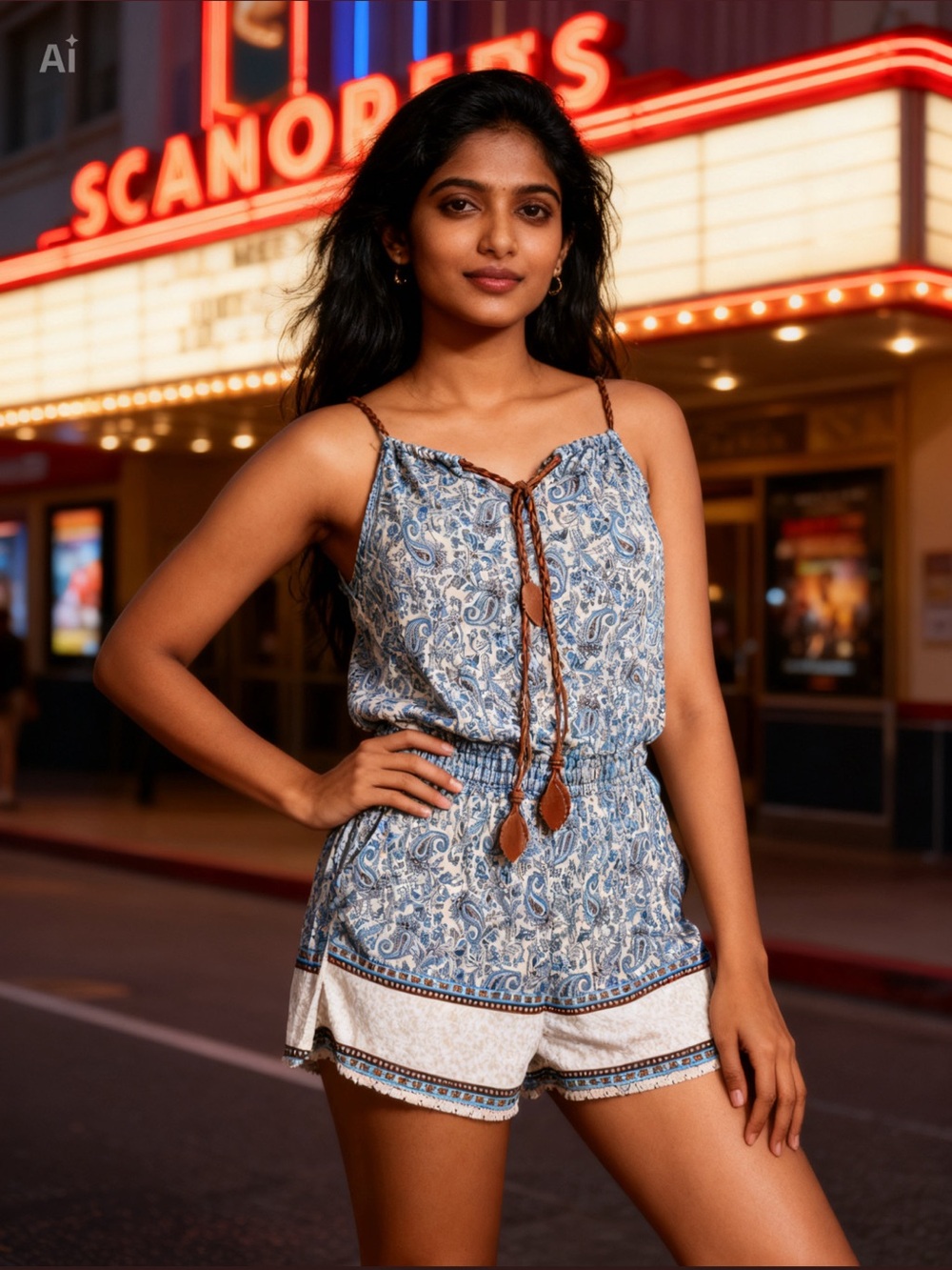 Blue Paisley Tie-Front Romper